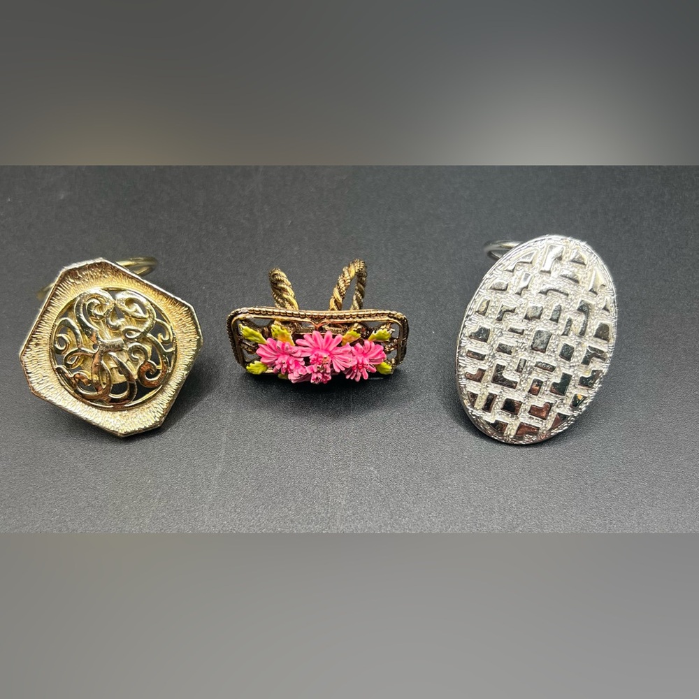 Vintage Gold, Silver and Pink Floral Scarf Clip Set